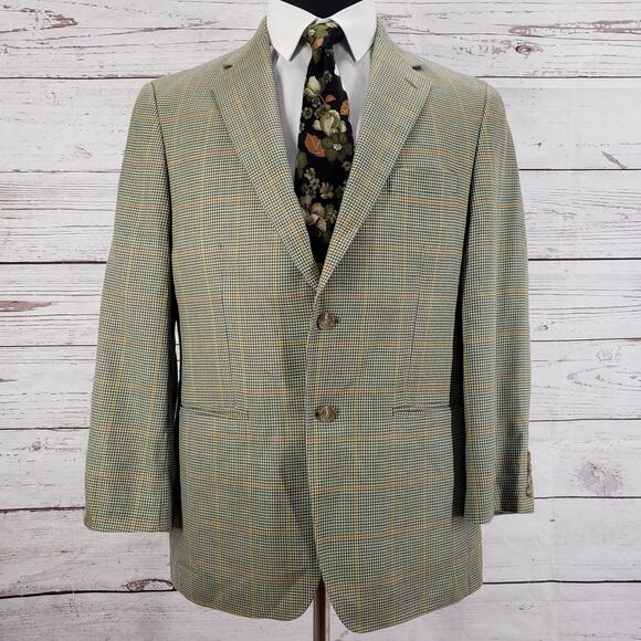 La Crosse Men's Houndstooth Window Pane Silk Wool Sports Blazer Size 40S - Picture 1 of 14